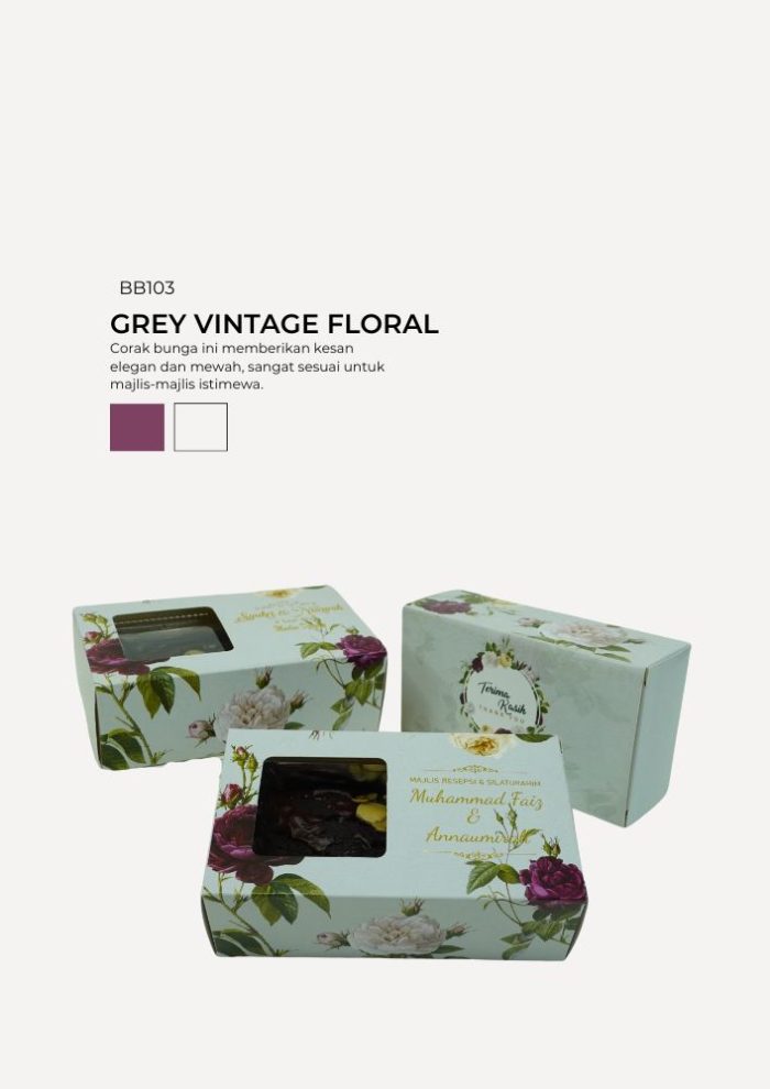 Brownies Almond In Bertha Box - Grey Vintage Floral - Image 1
