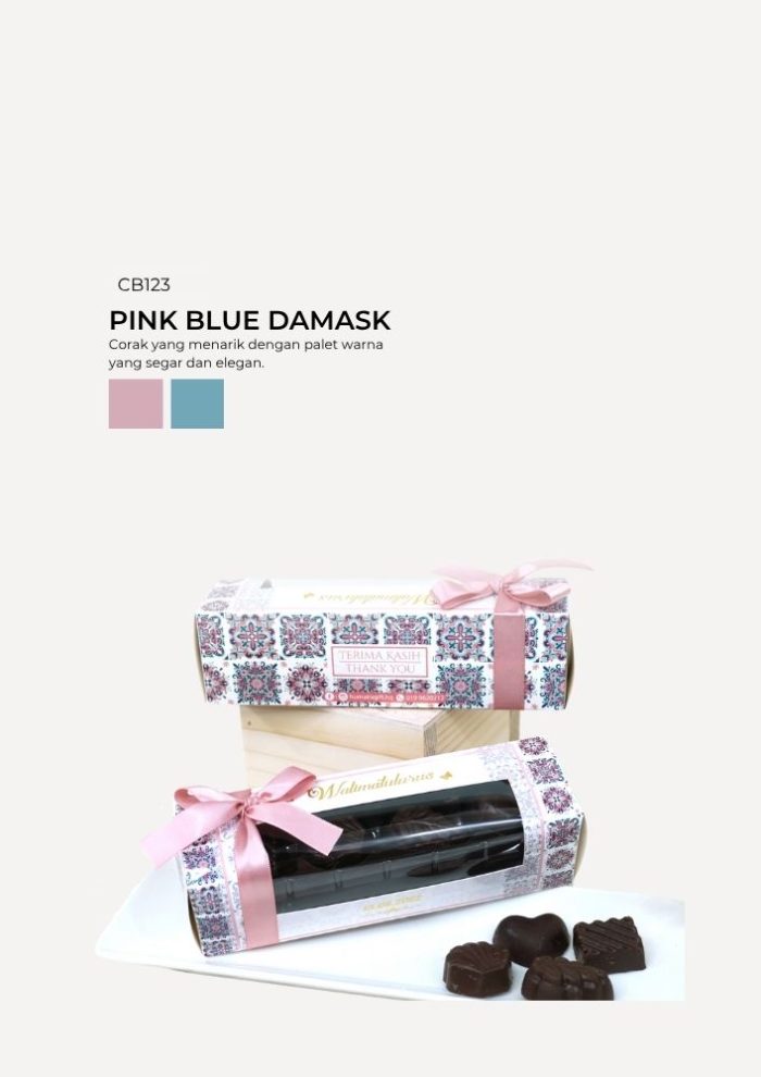 Praline Chocolate in Cabana Box- Pink Blue Damask - Image 1