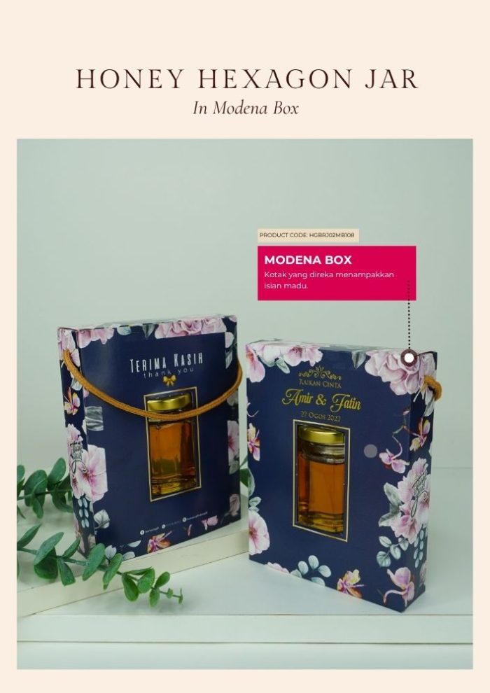 Honey Hexagon Jar In Modena Box - Pink Floral - Image 2