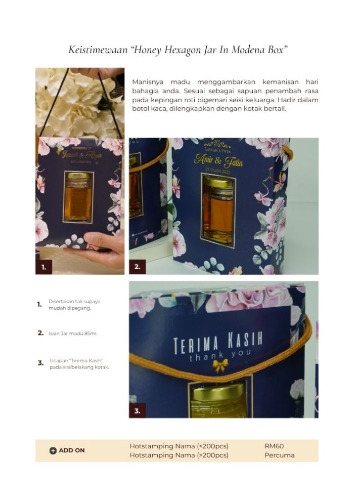 Honey Hexagon Jar In Modena Box - Pink Floral - Image 3