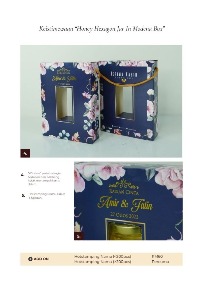 Honey Hexagon Jar In Modena Box - Pink Floral - Image 4