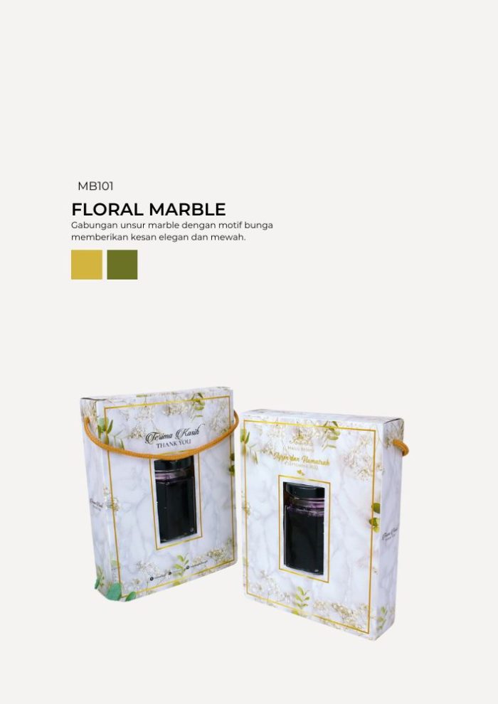Honey Hexagon Jar In Modena Box - Floral Marble - Image 1
