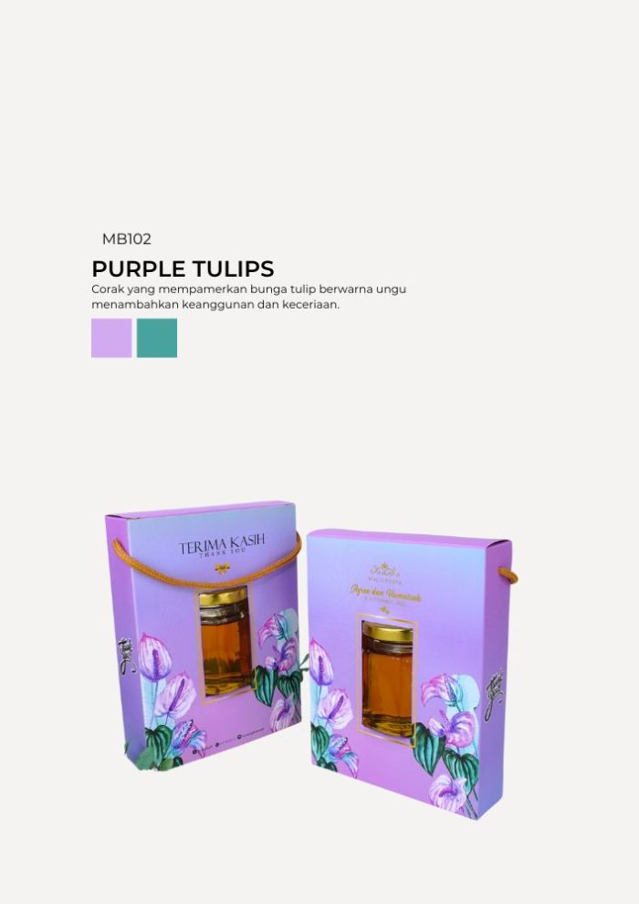 Honey Hexagon Jar In Modena Box - Purple Tulips - Image 1