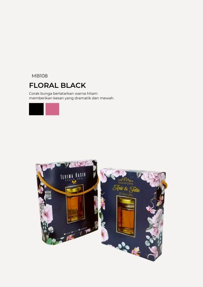 Honey Hexagon Jar In Modena Box - Floral Black - Image 1