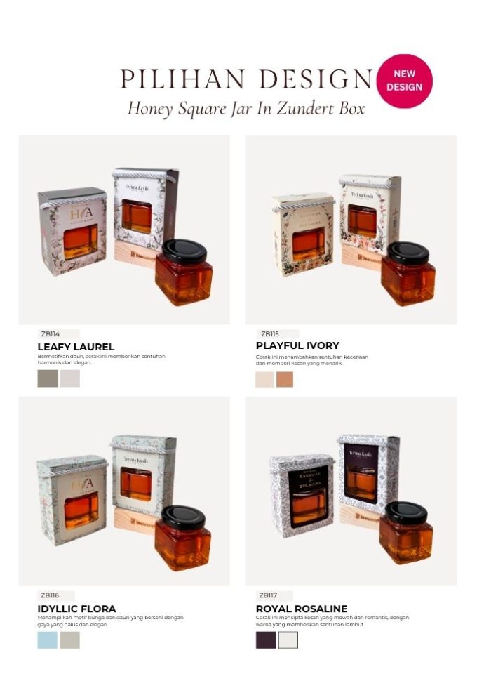 Honey Square Jar In Zundert Box - Baby Blue Songket - Image 14