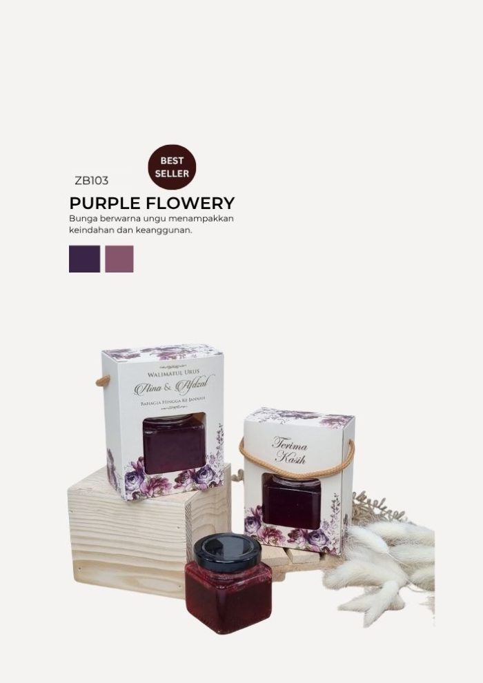 Jam Square Jar In Zundert Box - Purple Flowery - Image 1