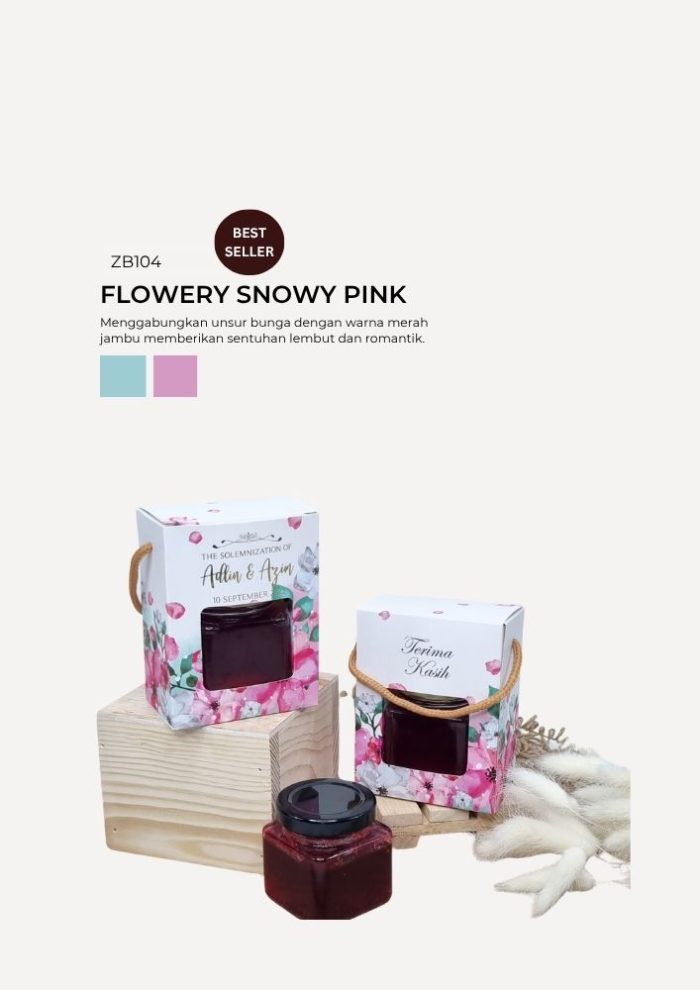 Jam Square Jar In Zundert Box - Flowery Snowy Pink - Image 1