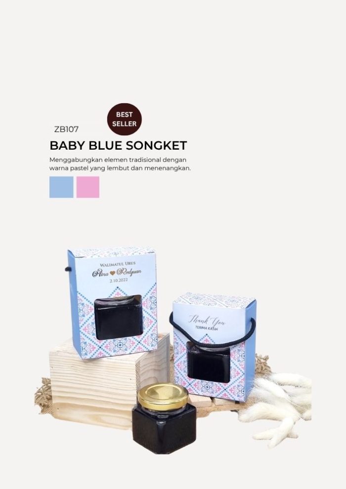 Jam Square Jar In Zundert Box - Baby Blue Songket - Image 1