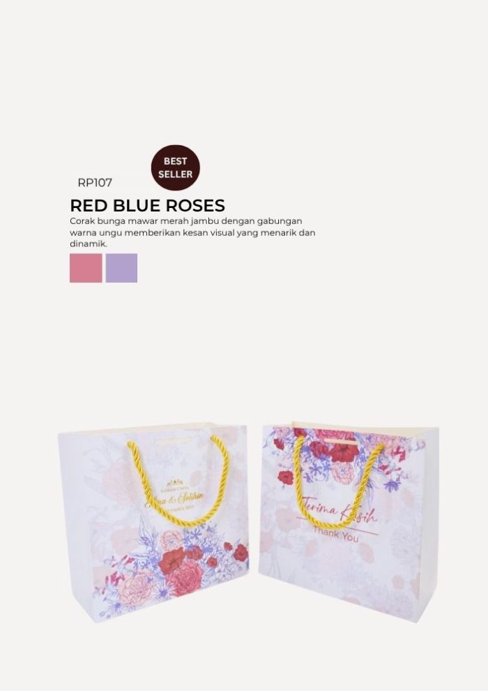 Floral Paper Bag - Red Blue Roses - Image 1