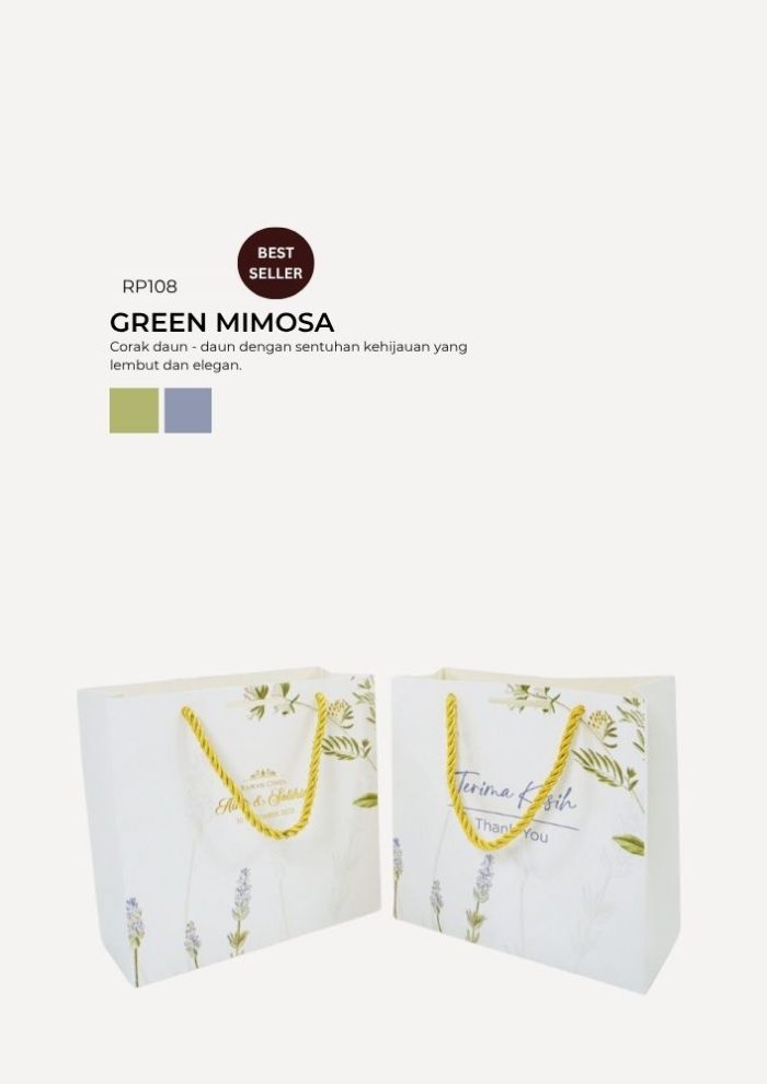 Floral Paper Bag - Green Mimosa - Image 1