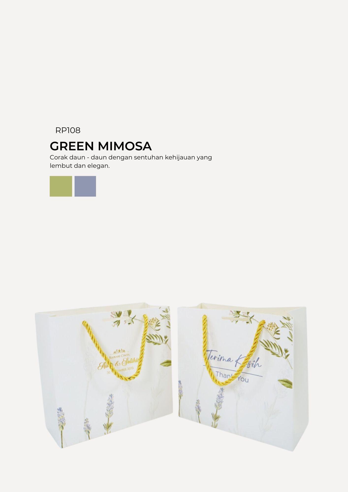 Floral Paper Bag - Green Mimosa
